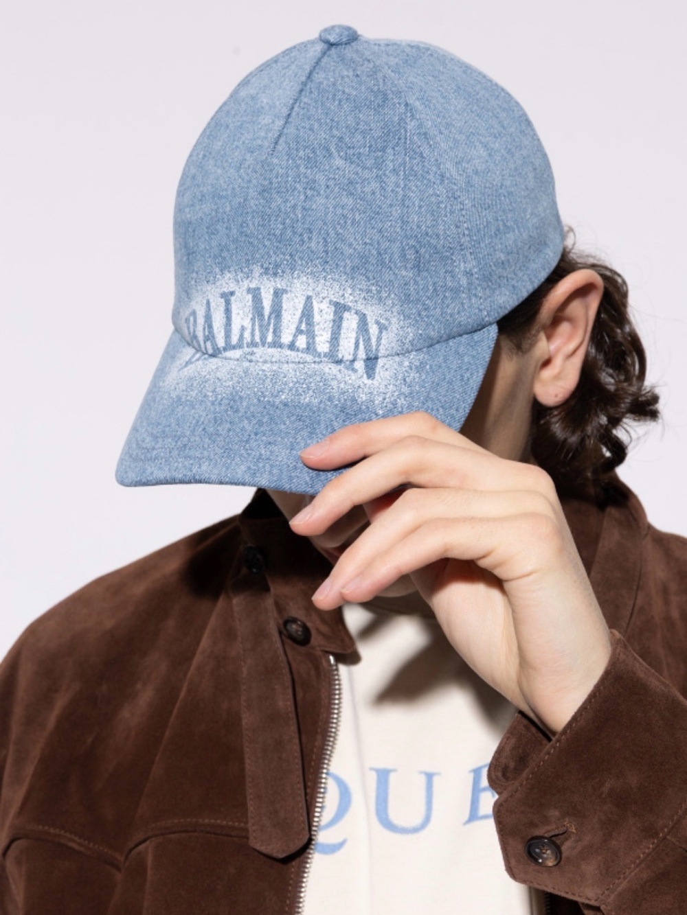 Balmain men’s Light Blue Denim logo baseball Cap O/S Brand new